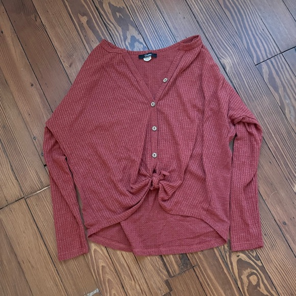 Raquel Rust Button Tie-Front Waffle Knit Top - Picture 8 of 8